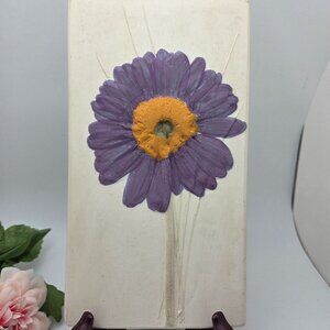 Purple Gerber Daisy Stoneware Clay Art Hand Painted Tile Susan Robertson Pottery